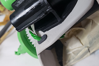 Close up view of back of robot body.