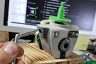 Close up on front of  body of robot .