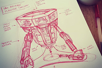 Drawing of fax machine plant holder concept.